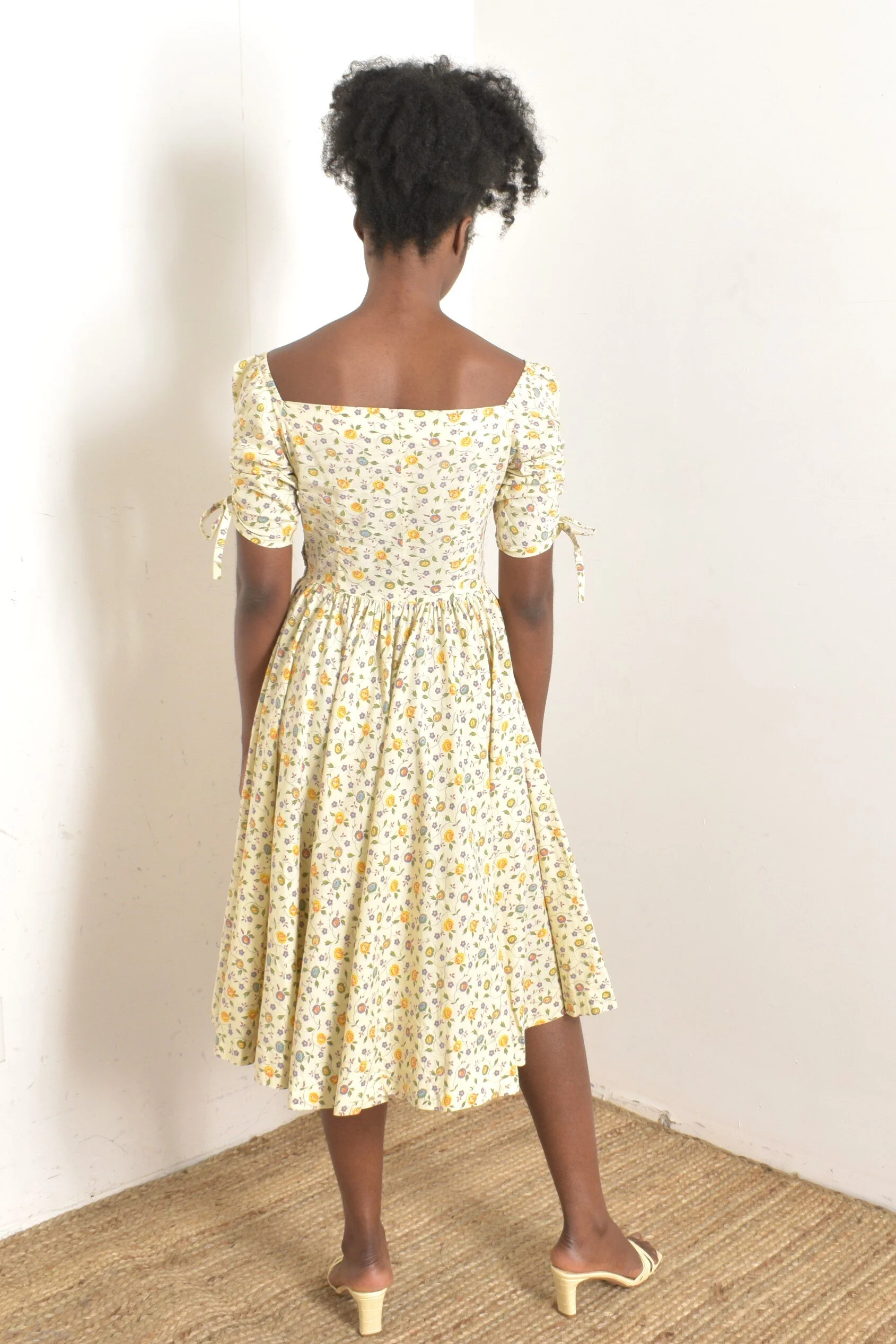 1950s Off-Shoulder Floral Dress-S/M — La Poubelle Vintage